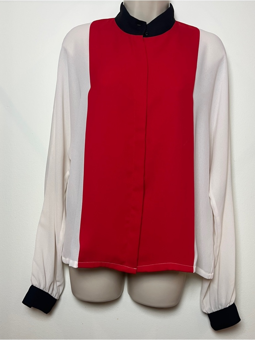 Poet by Nicola Vintage Colorblock Artsy Red and Ivory Long-Sleeve Blouse